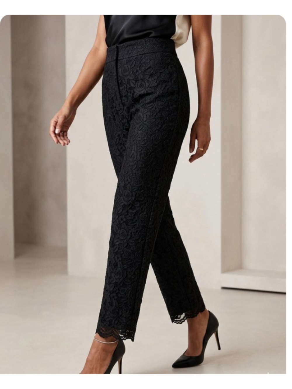 Ann Taylor Black Floral Lace Trousers High Waist SZ 6 Straight Leg Tailored 1413